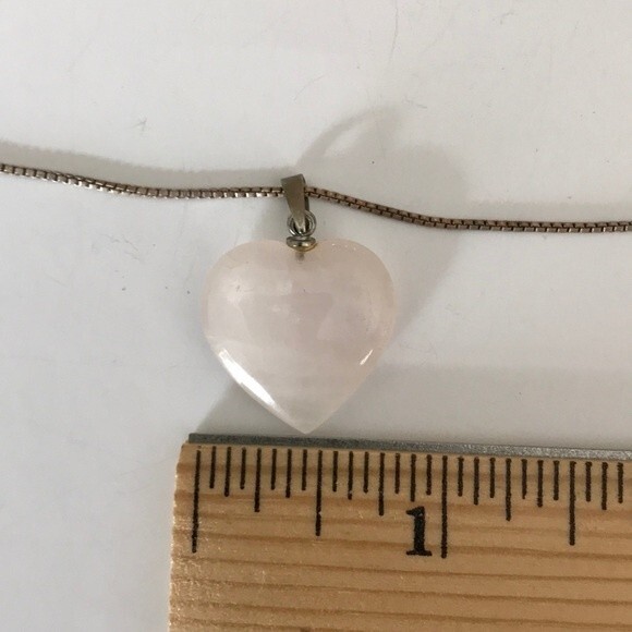 Sterling Silver Box Chain Rose Quartz Pink Heart Pendant Necklace 16 Inch - Picture 7 of 8